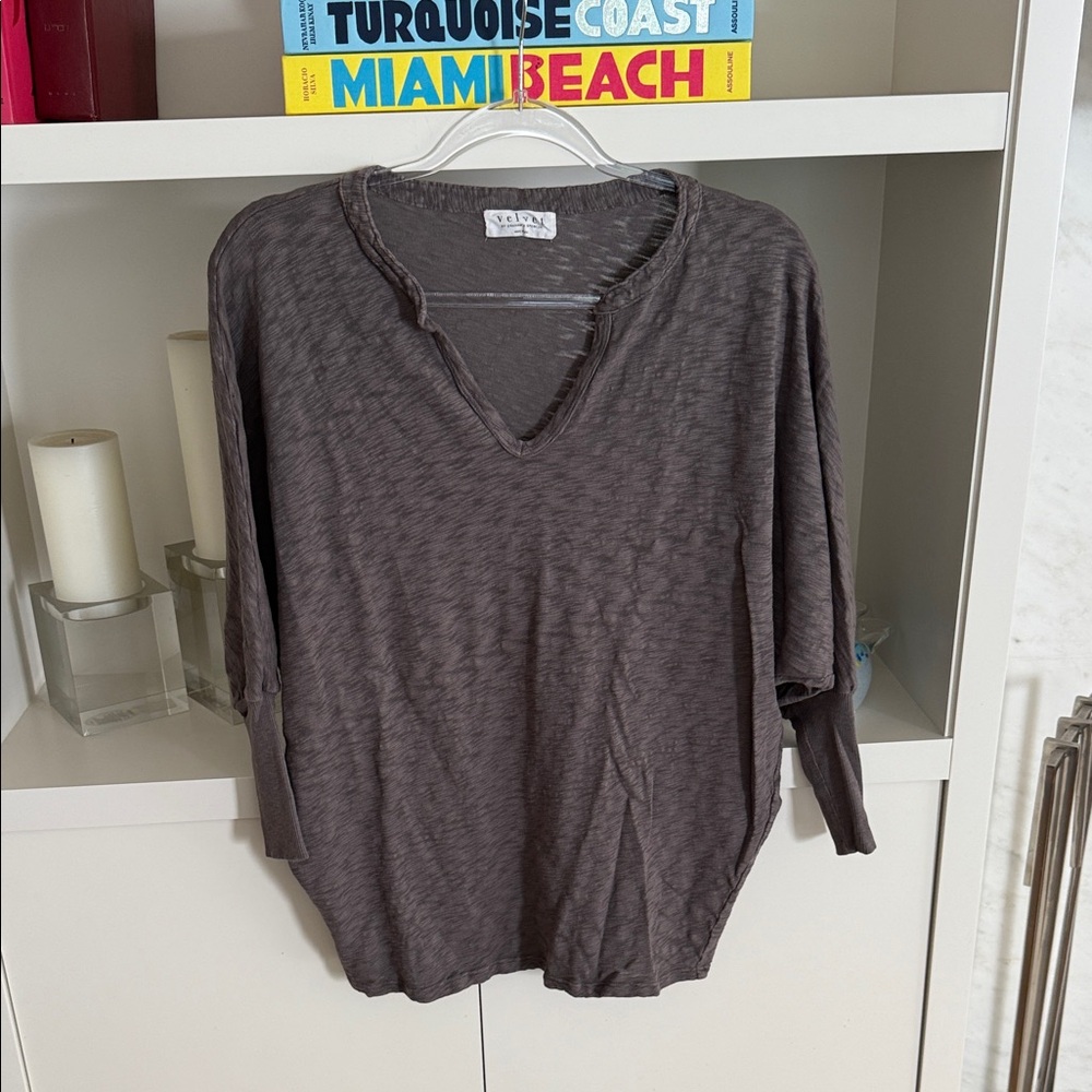 Clara Sunwoo Charcoal V-Neck Long Sleeve Top